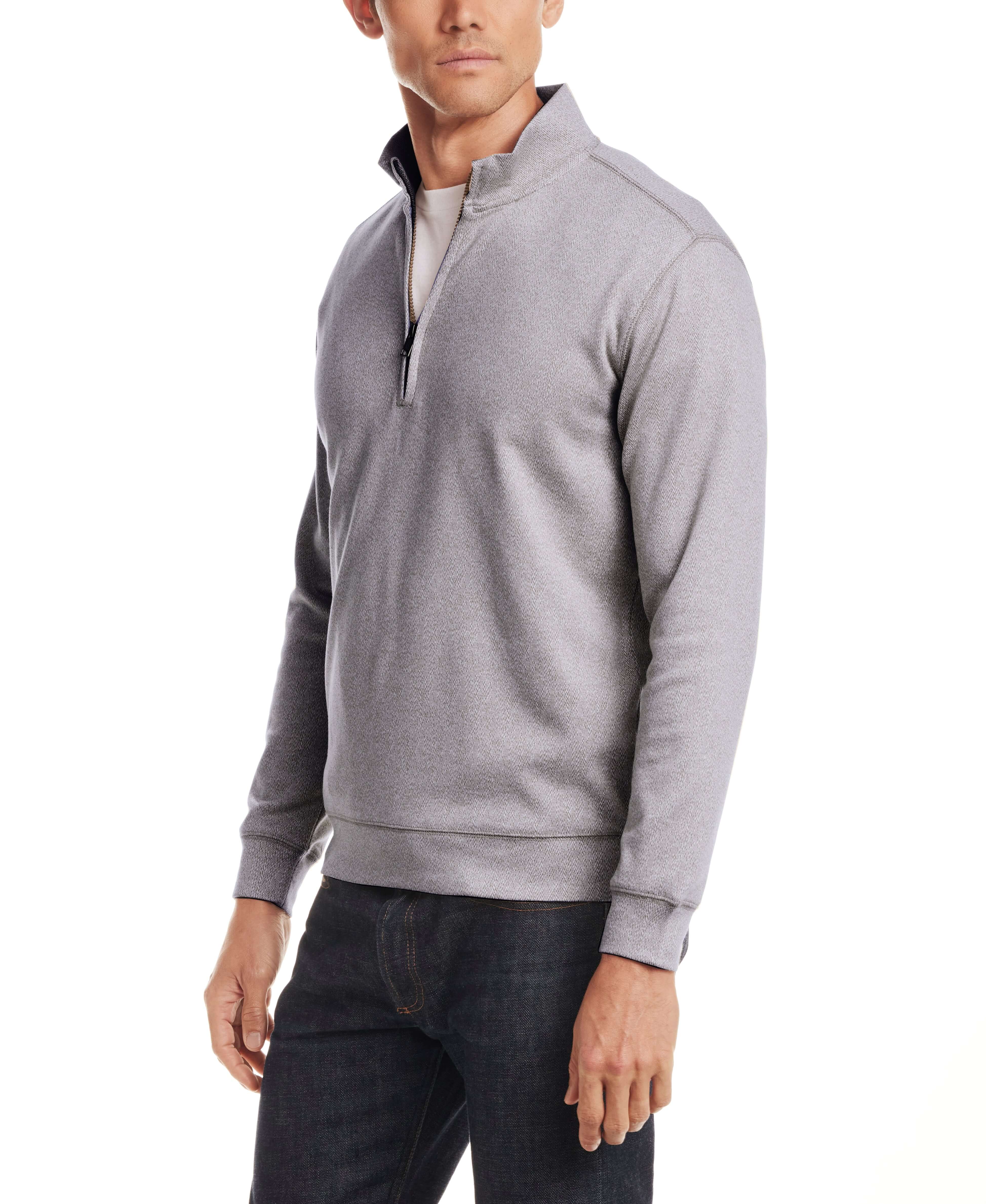 Long Sleeve Quarter Zip in Maritime Blue model showcasing regular fit pullover style with quarter-zip closure and long sleeves.