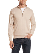 Long Sleeve Quarter Zip in Kelp displayed on a model, featuring a mock neck and quarter-zip closure.