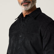 Long Sleeve Solid Cord Button Down in Black, featuring a textured corduroy fabric and classic button front.