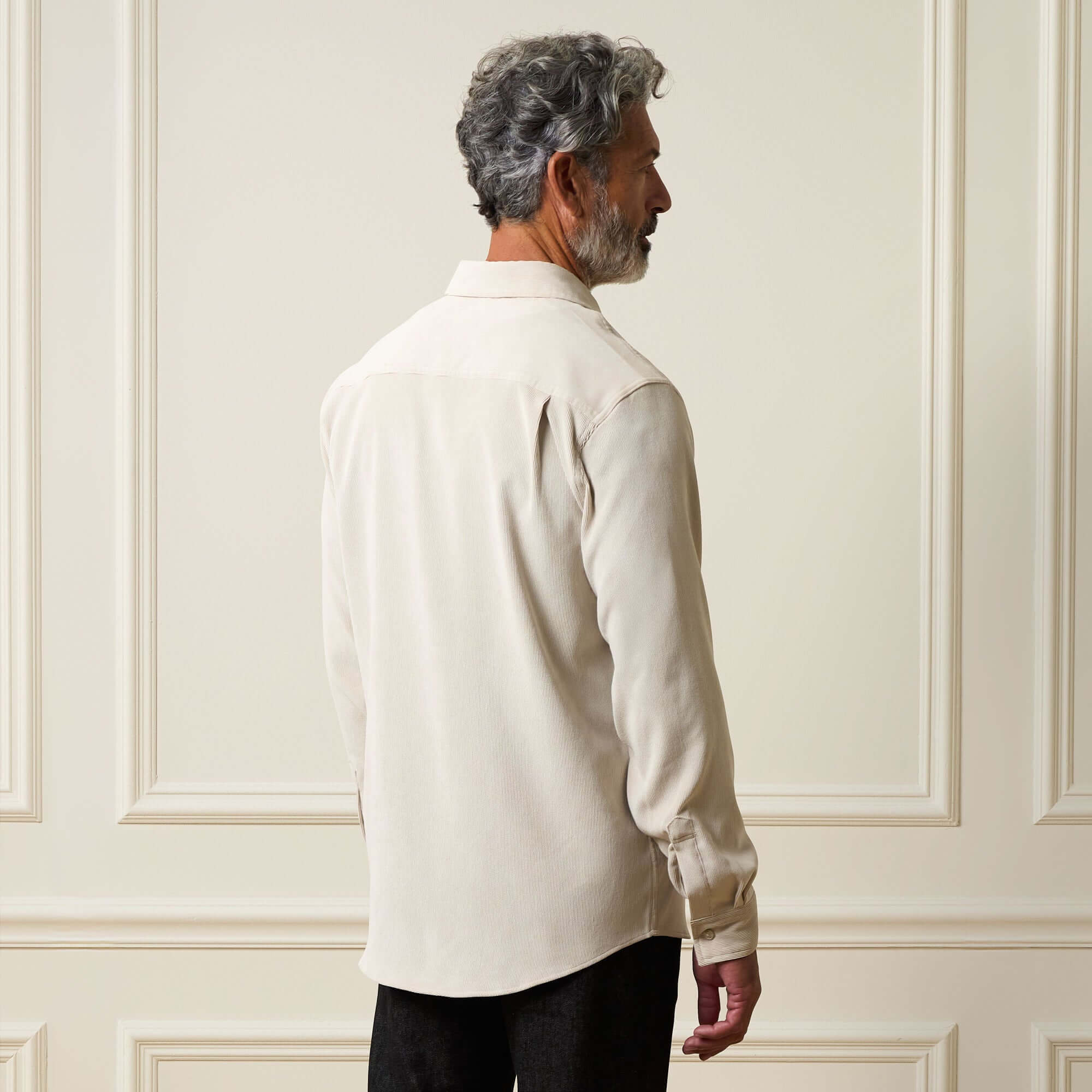 Vintage & Black Men's Long Sleeve Button Down Solid Cord Shirt - Cream - Size Medium Vintage & Black Men's Long Sleeve Button Down Solid Cord Shirt - Cream - Size Medium