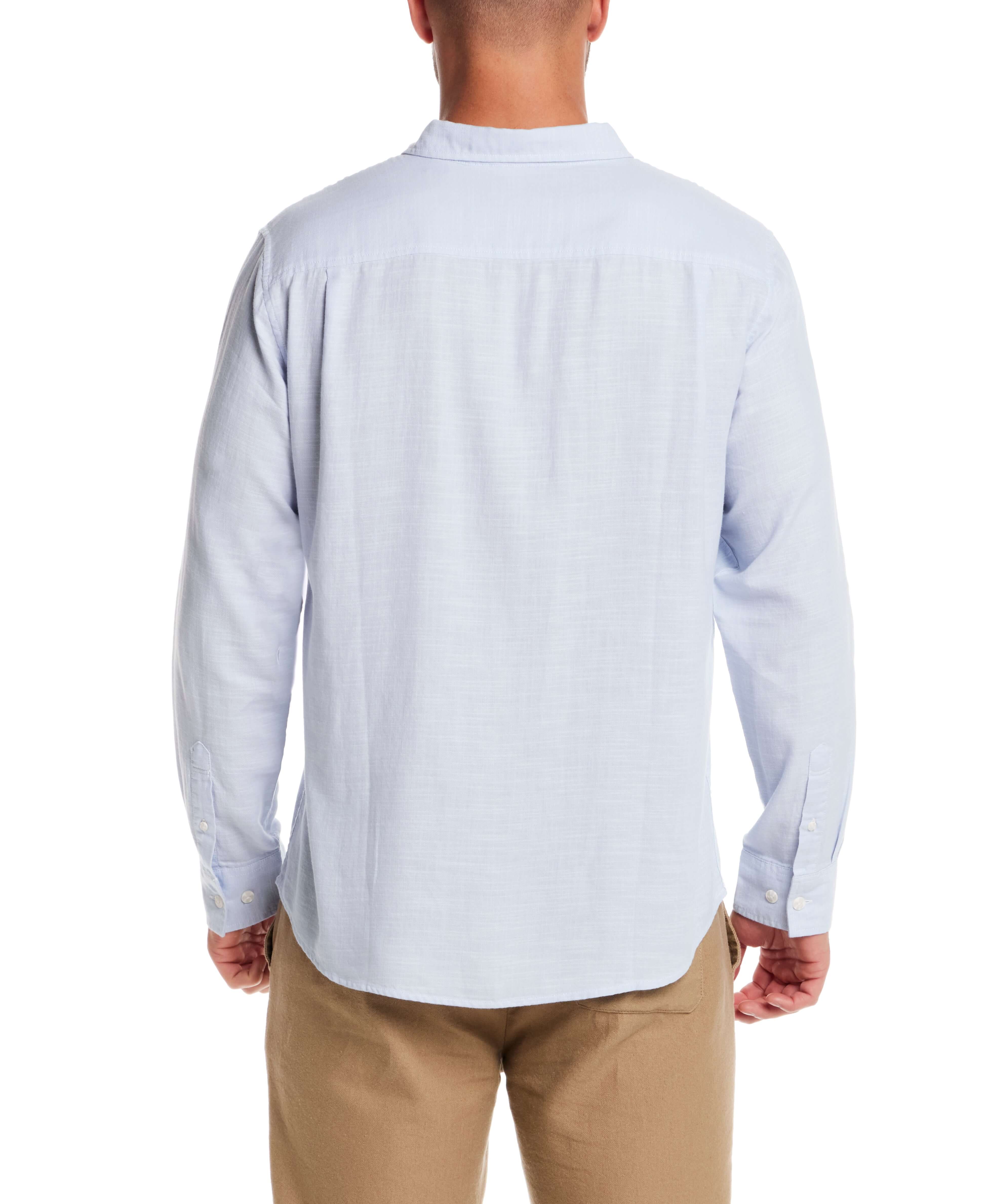 Long Sleeve Solid Cotton Twill Shirt in Fjord Blue