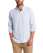 Long Sleeve Solid Cotton Twill Shirt in Fjord Blue