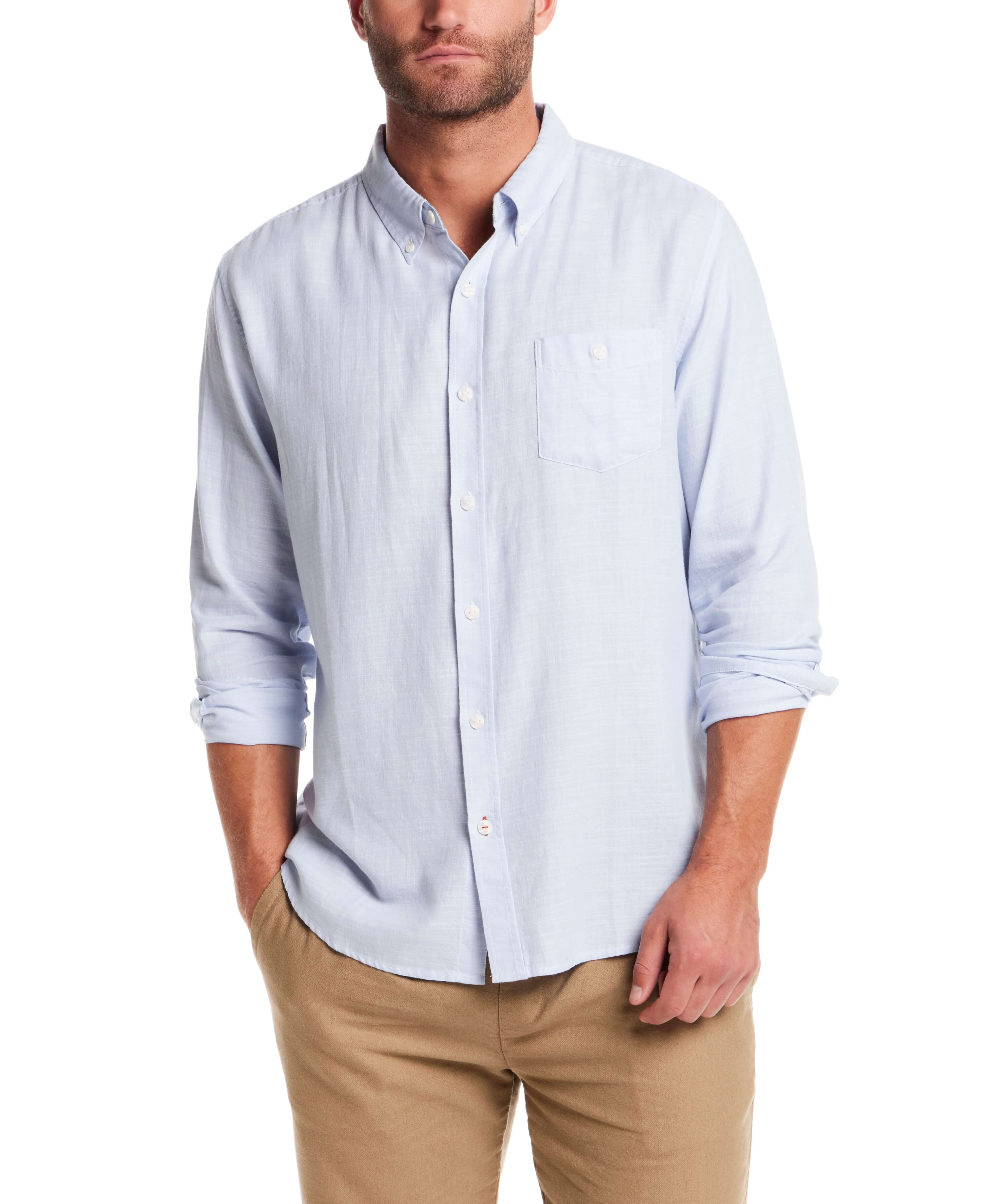 Long Sleeve Solid Cotton Twill Shirt in Fjord Blue
