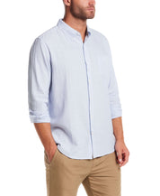 Long Sleeve Solid Cotton Twill Shirt in Fjord Blue