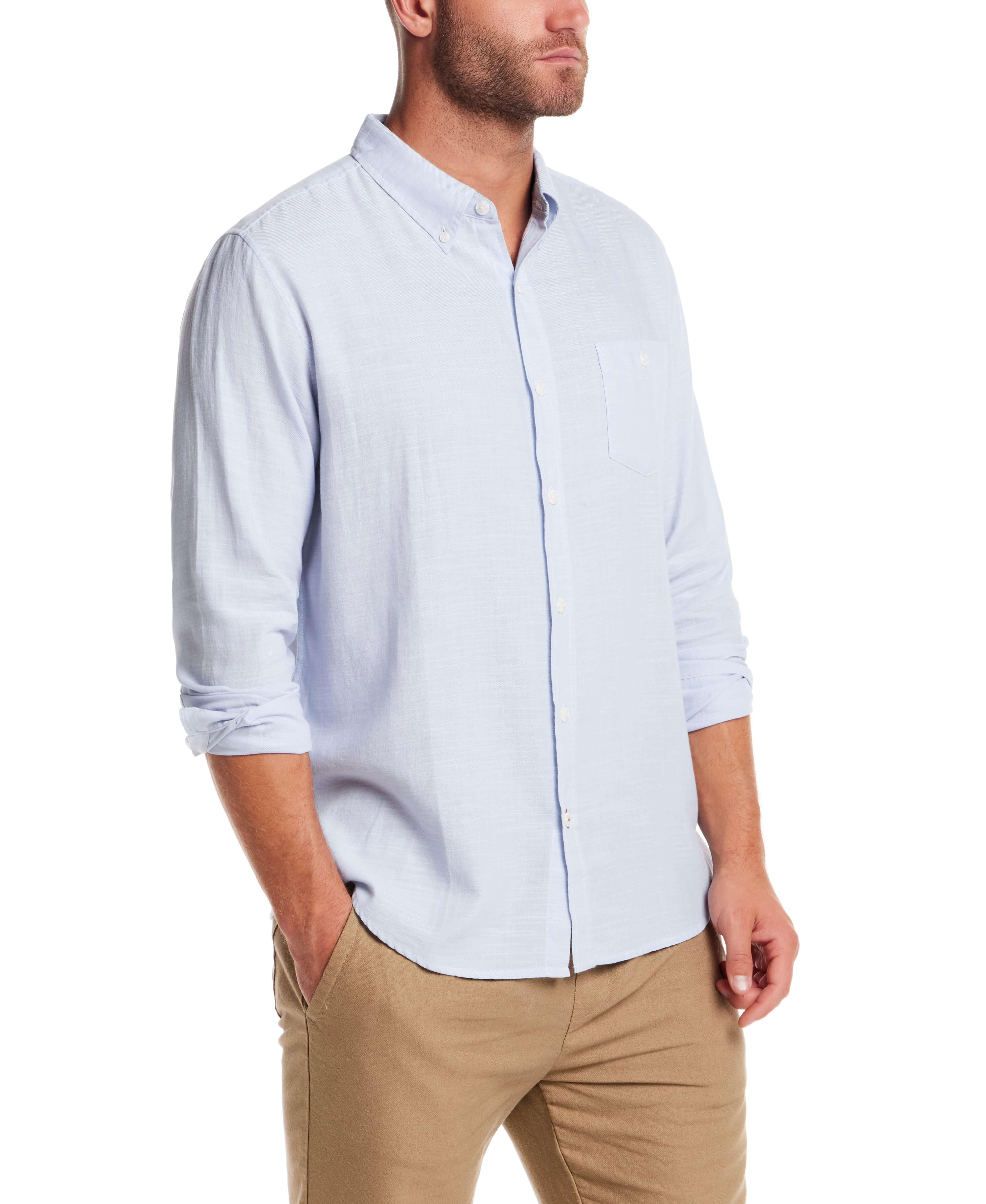 Long Sleeve Solid Cotton Twill Shirt in Fjord Blue
