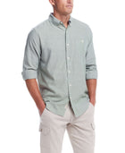 Long Sleeve Solid Cotton Twill Shirt In Hedge Green