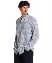 Long Sleeve Space Dye Shirt in Spring Lake worn by model, showcasing soft corduroy texture and relaxed fit.