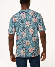 Printed Short Sleeve Henley In Dress Blue