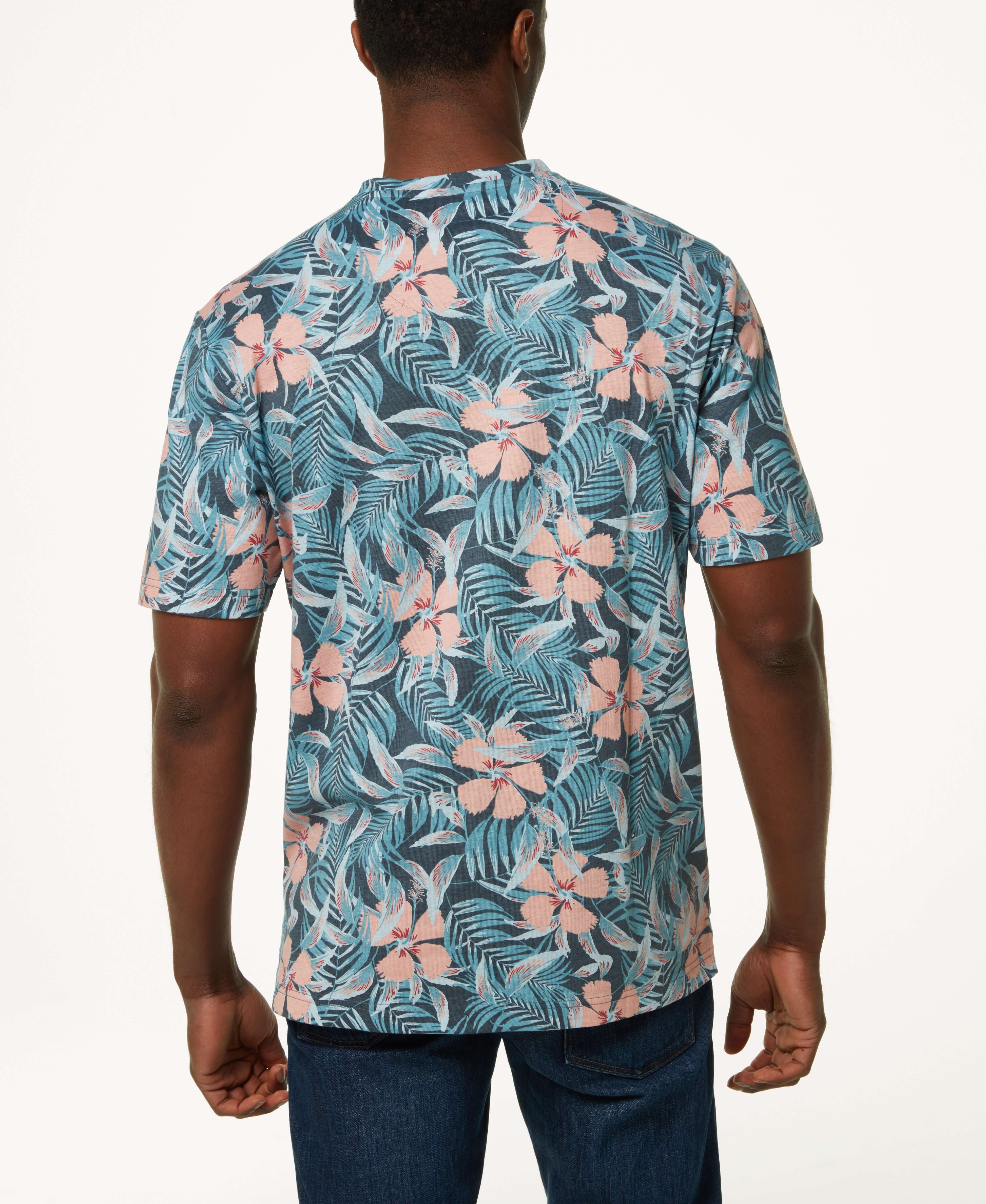 Printed Short Sleeve Henley In Dress Blue