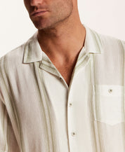 Airtex Stripe Camp Collar Shirt in Sea Grass