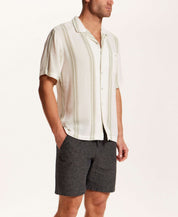 Airtex Stripe Camp Collar Shirt in Sea Grass