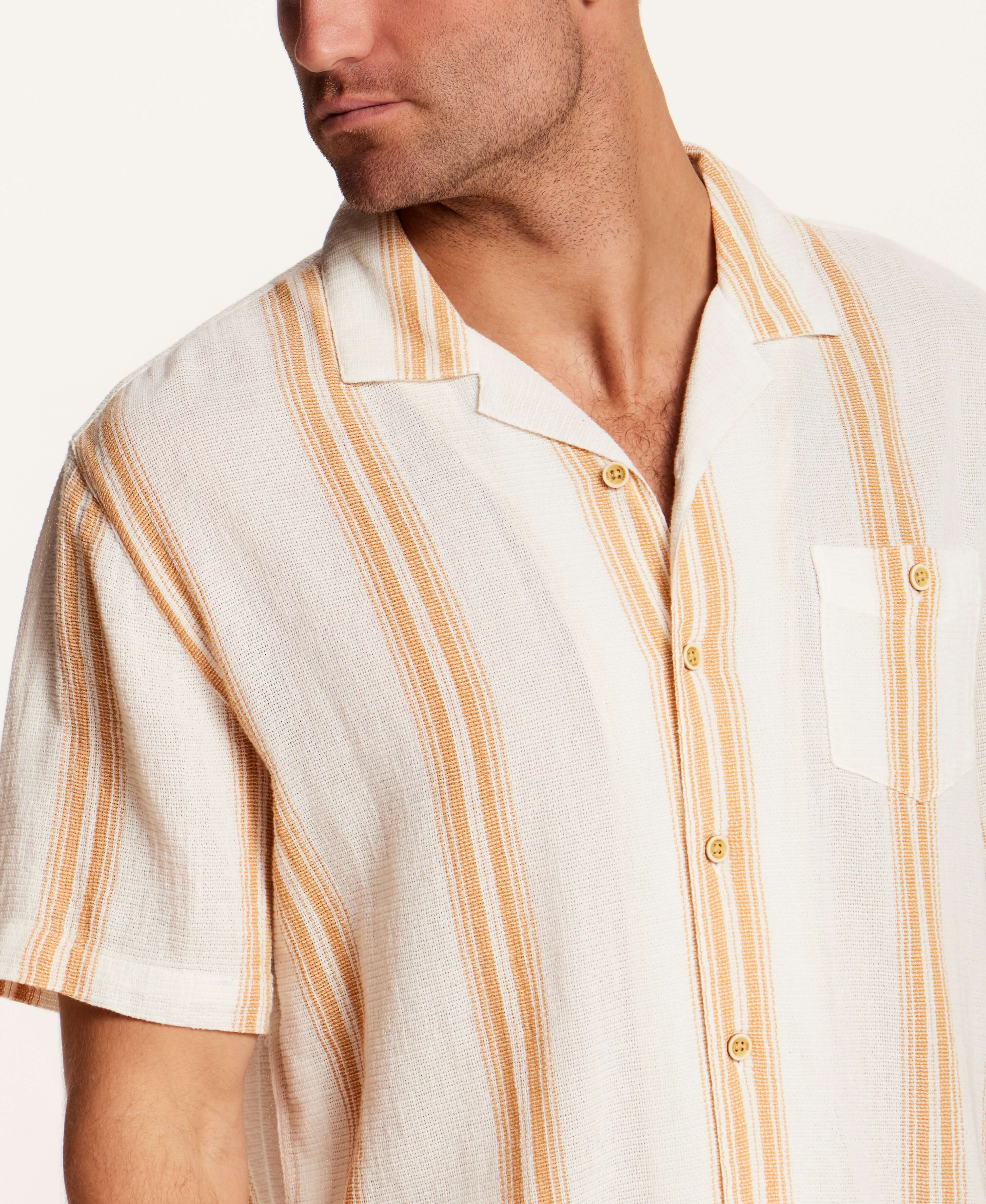 Airtex Stripe Camp Collar Shirt in Sunrise
