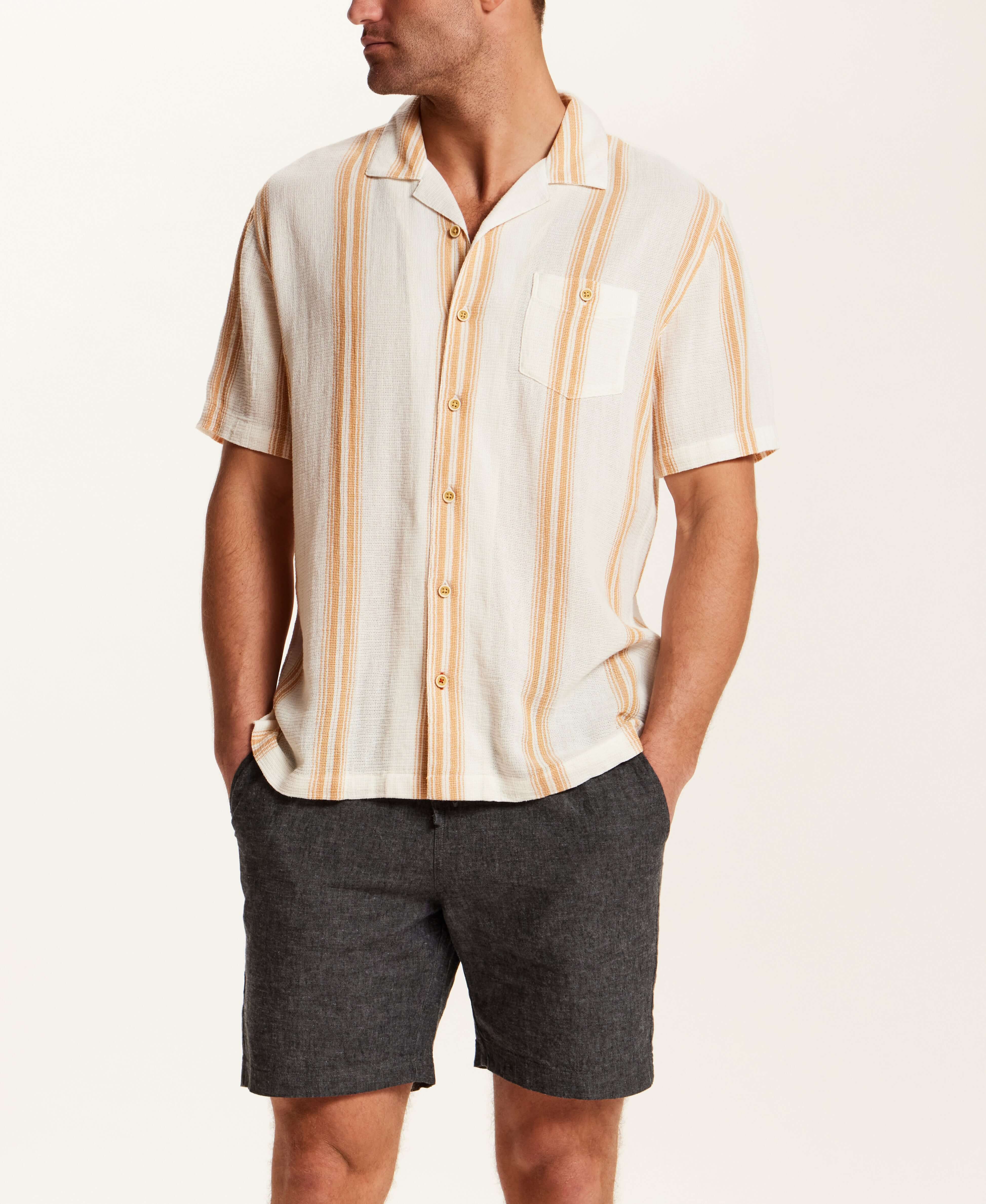Airtex Stripe Camp Collar Shirt in Sunrise