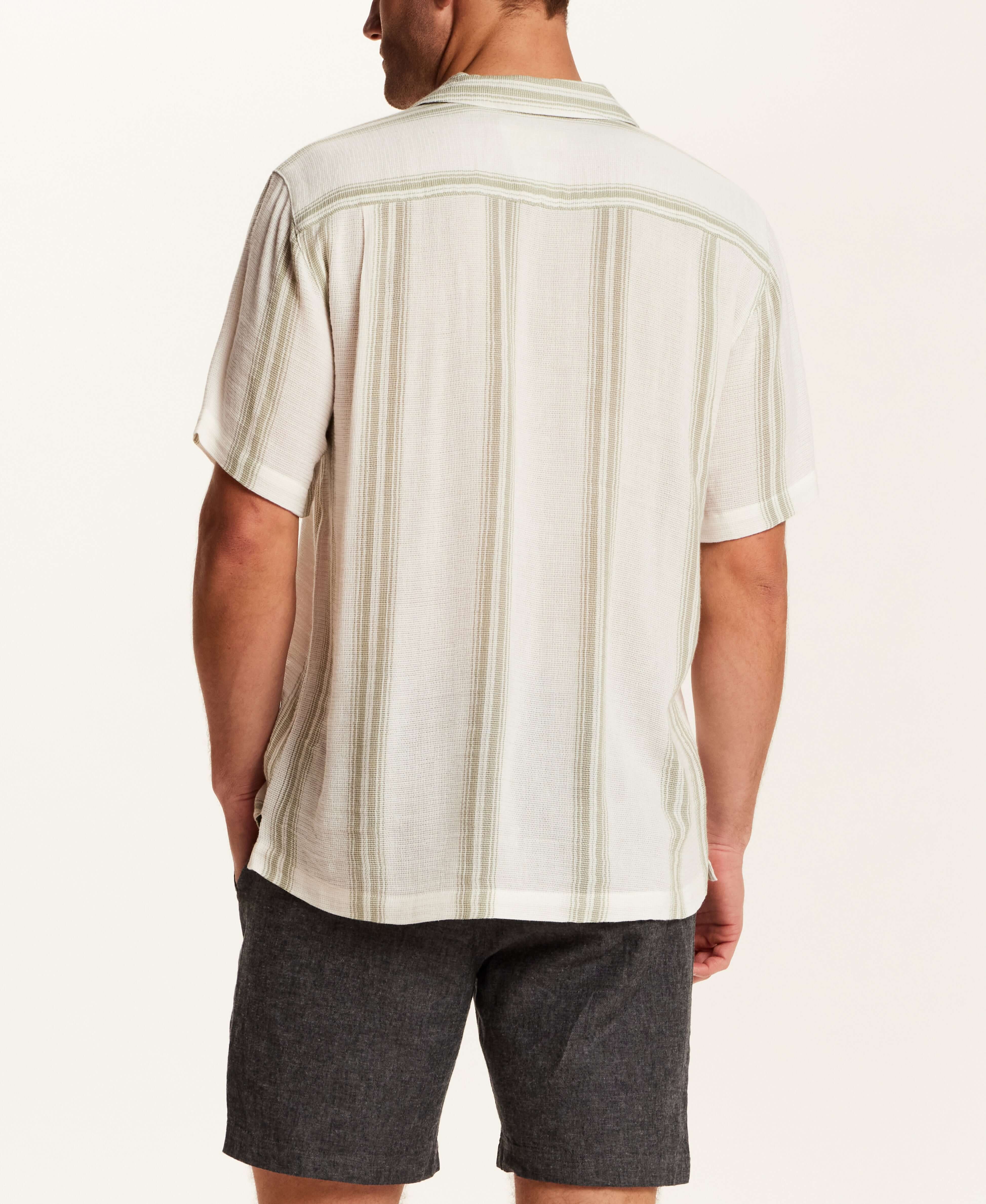 Airtex Stripe Camp Collar Shirt in Sea Grass