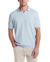 Cotton Cashmere Johnny Collar Sweater Polo in Aqua