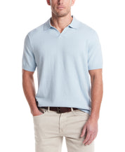 Cotton Cashmere Johnny Collar Sweater Polo in Aqua