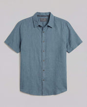 Short-Sleeve Linen Shirt in Blue, made of pure linen with a relaxed fit and tonal button-front closure.
