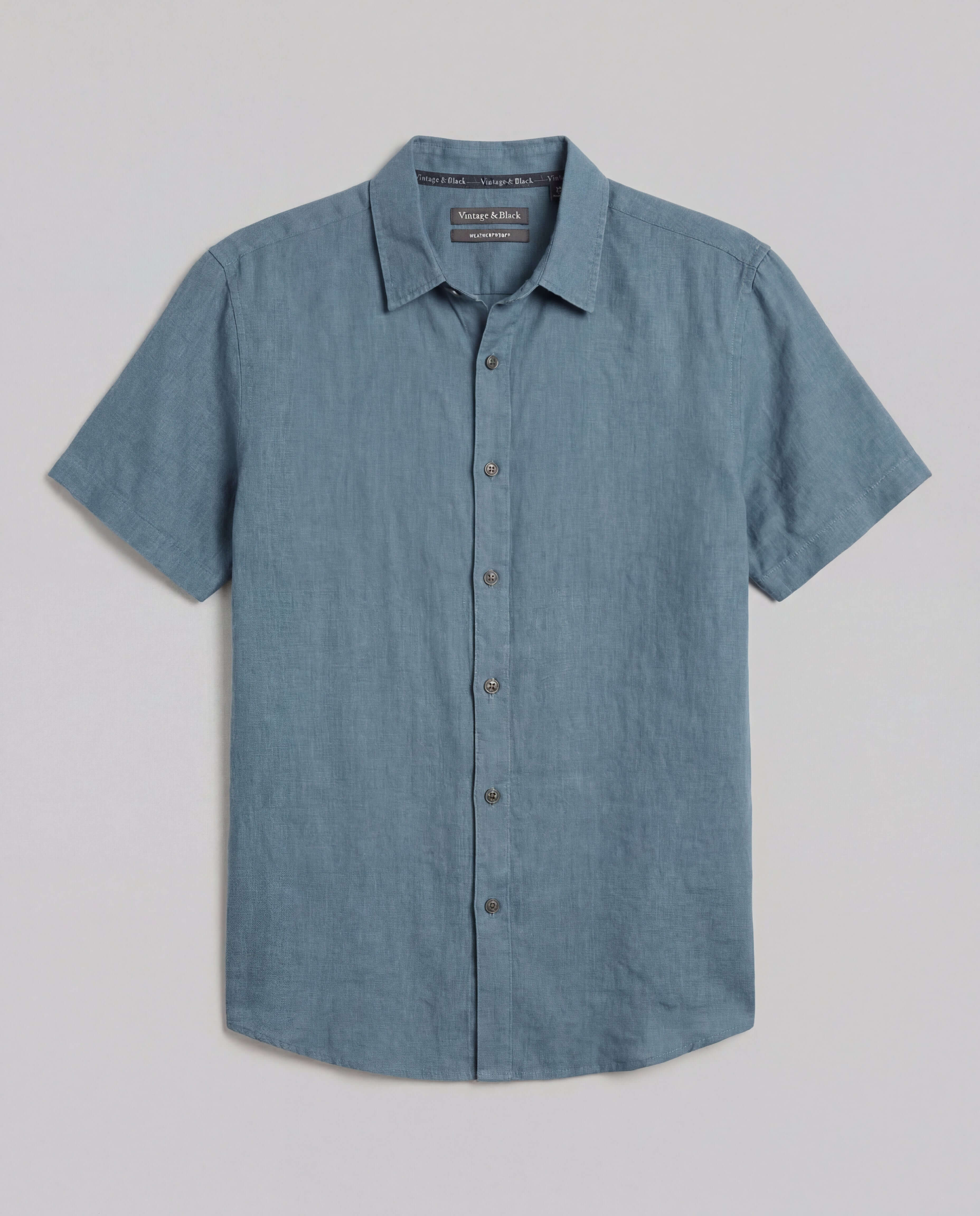 Short-Sleeve Linen Shirt in Blue, made of pure linen with a relaxed fit and tonal button-front closure.