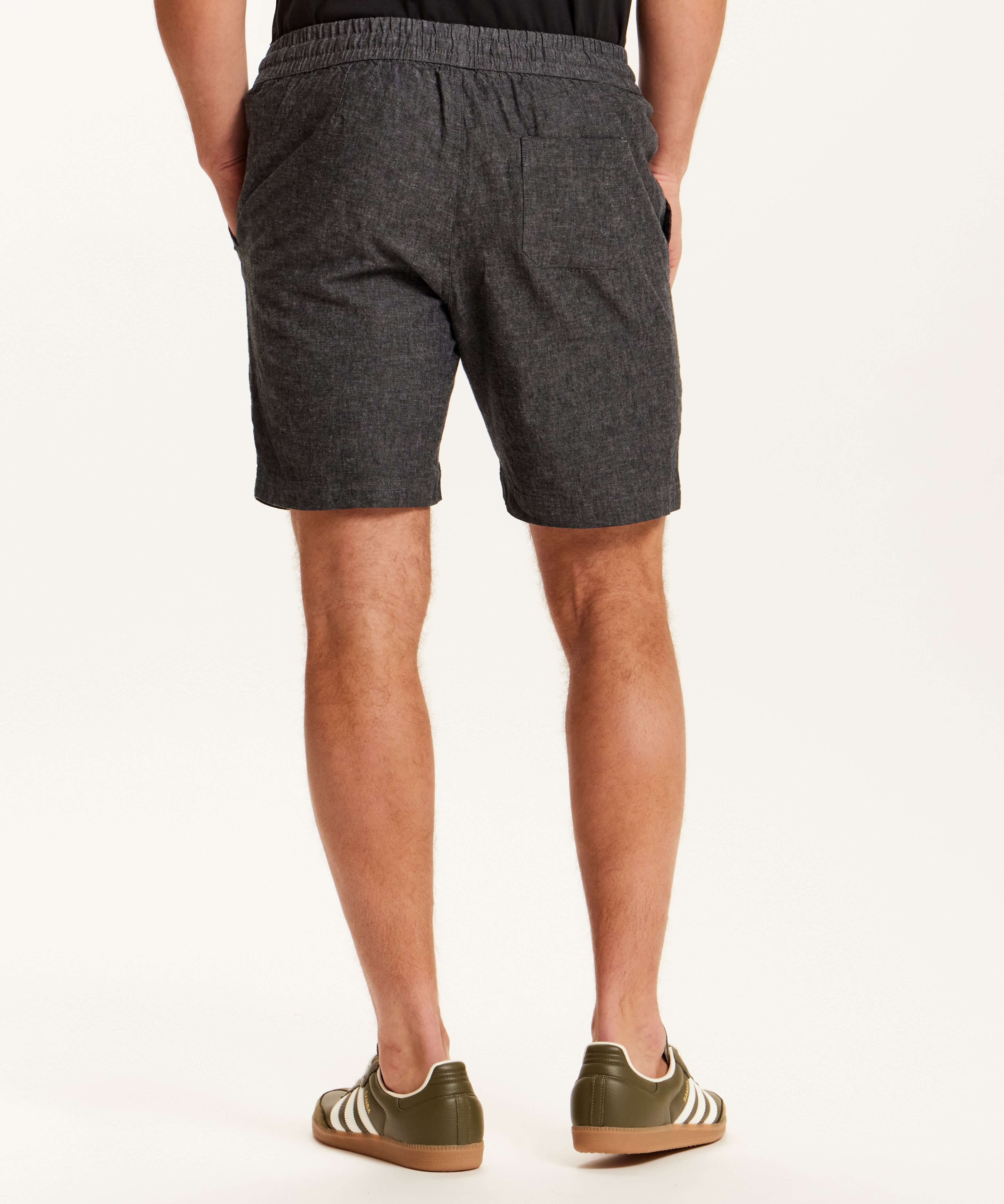 mens-chambray-stripe-drawstring-shorts-black-back-view.jpg
