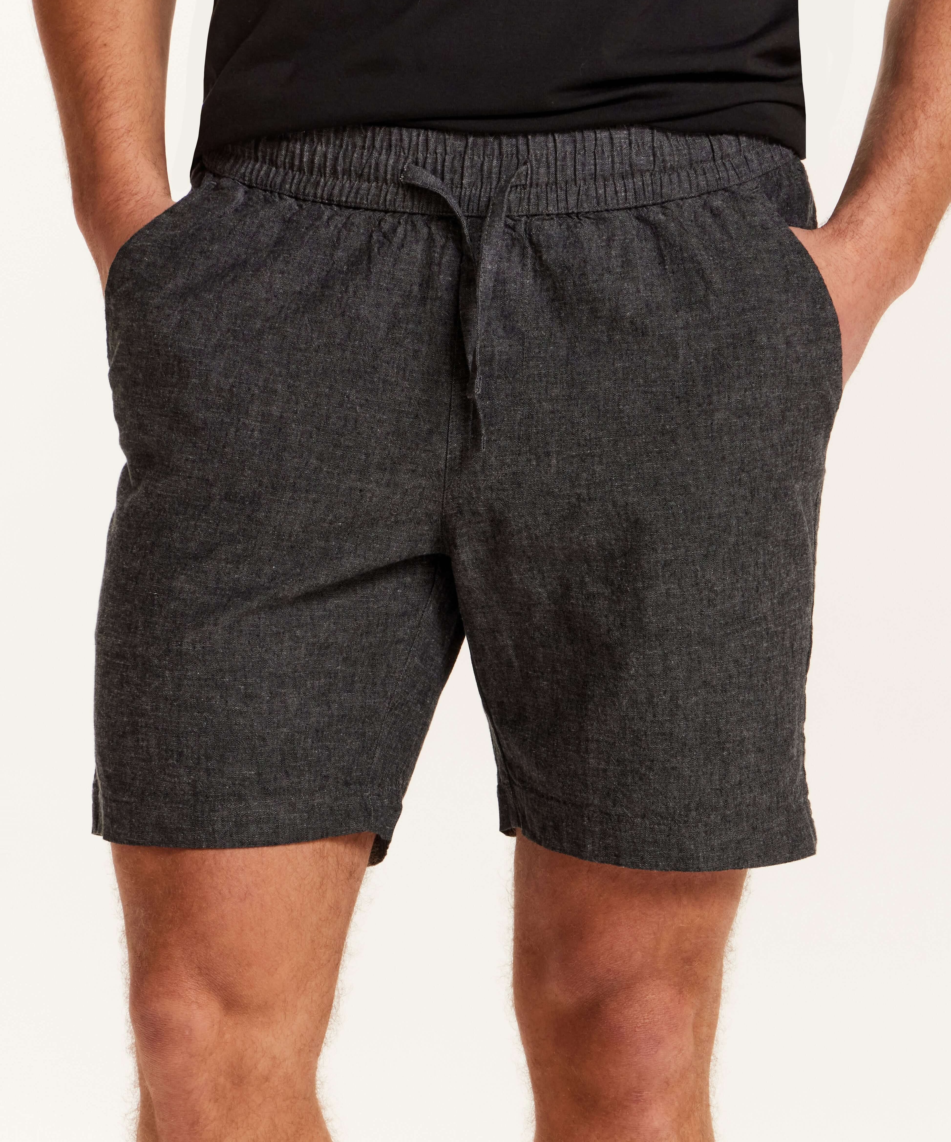 mens-chambray-stripe-drawstring-shorts-black-linen-cotton.jpg
