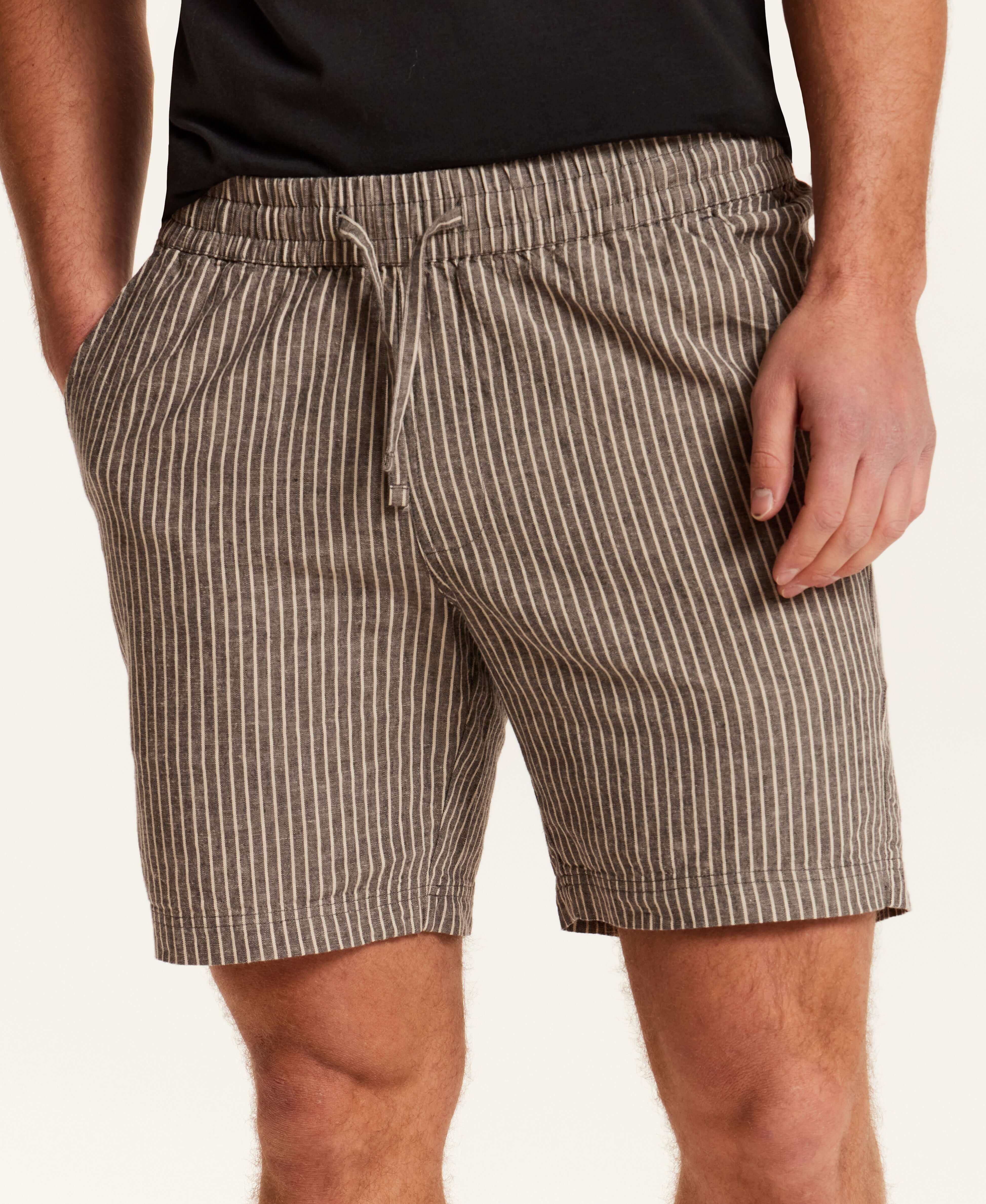 Chambray Stripe Drawstring Short in Black Stripe | Weatherproof