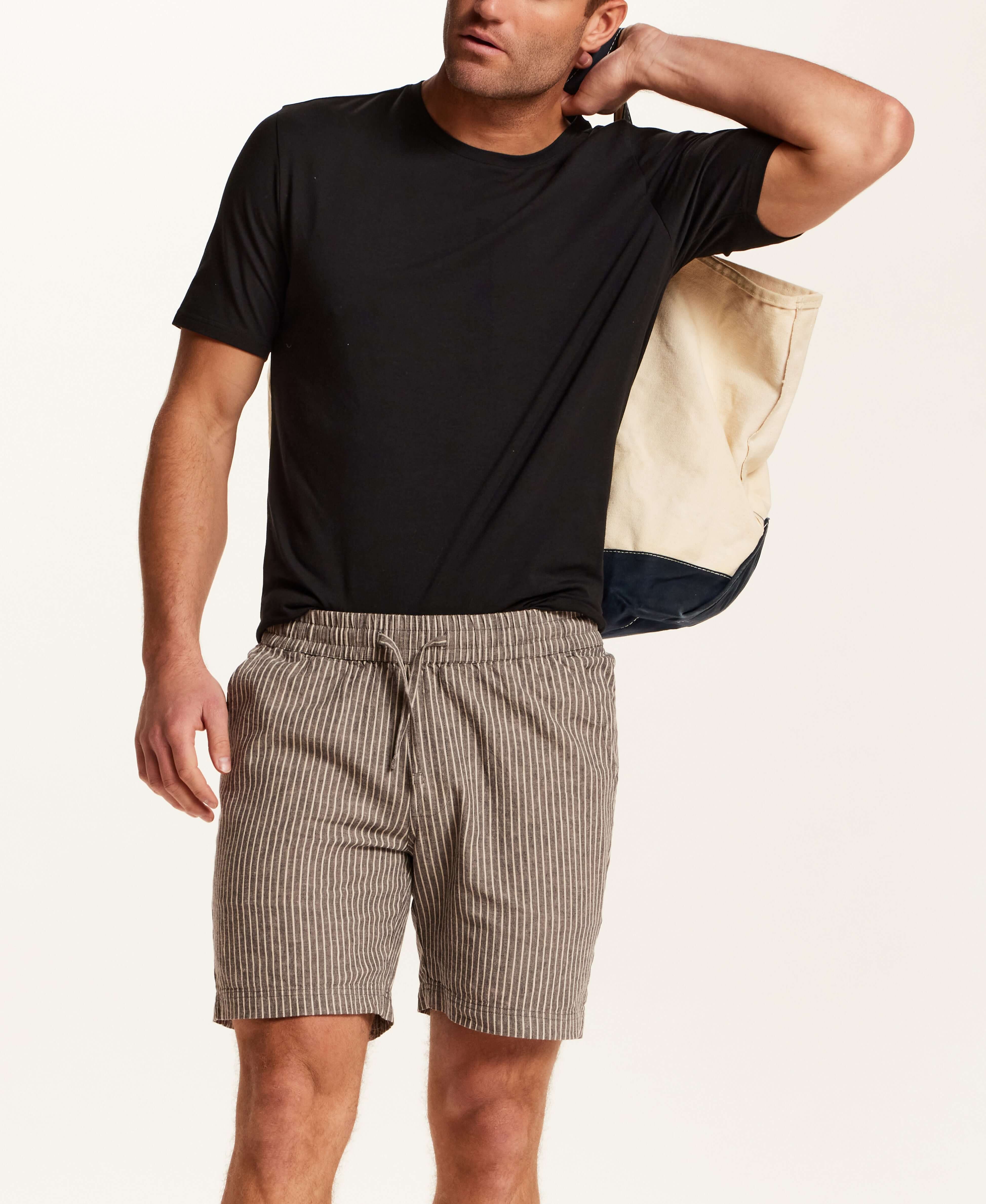 Chambray Stripe Drawstring Short in Black Stripe | Weatherproof