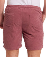 Back view of 6" Corduroy Cabana Short in Rose Brown with pockets and elastic waistband.