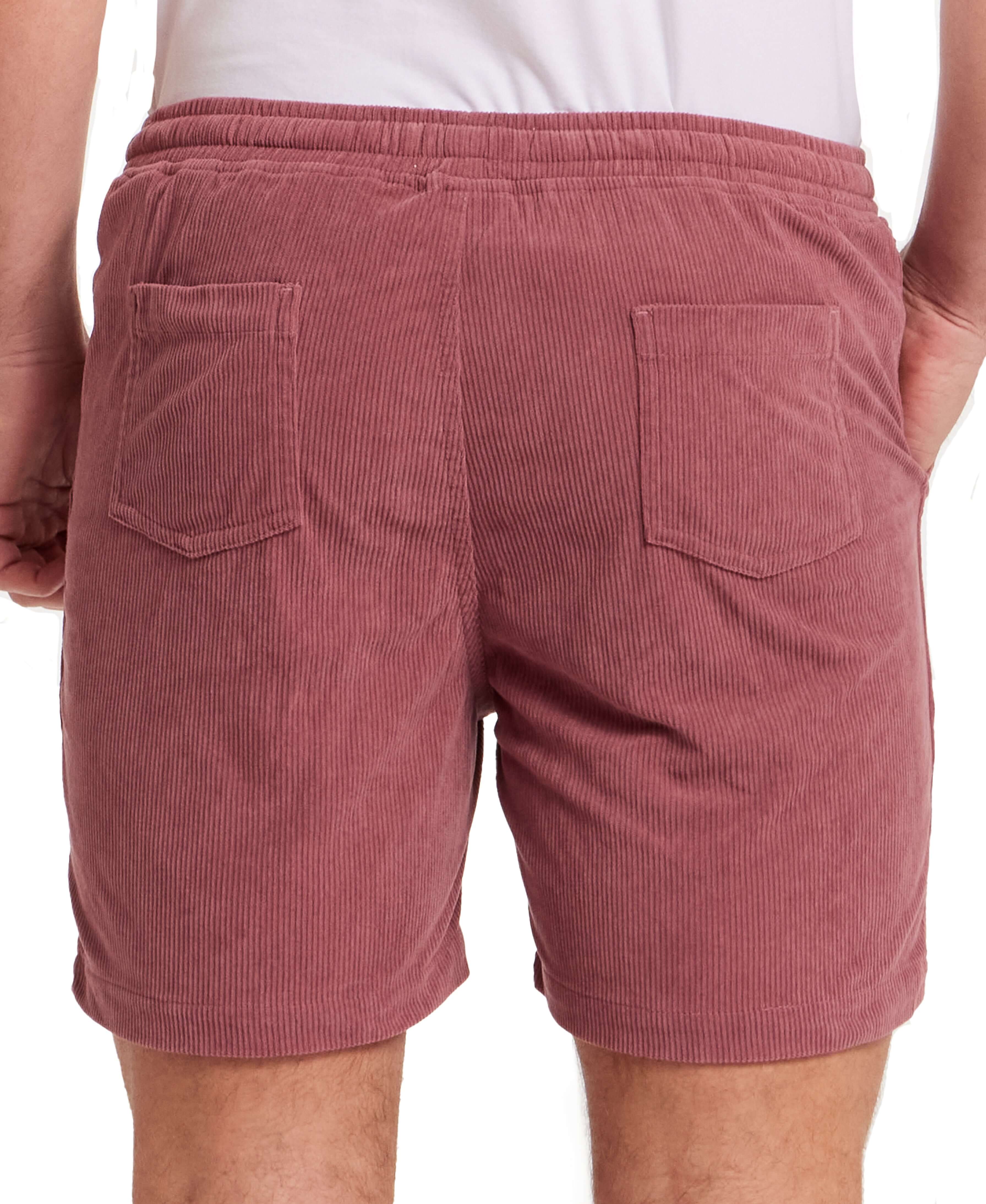 Back view of 6" Corduroy Cabana Short in Rose Brown with pockets and elastic waistband.