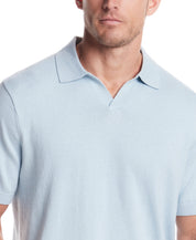 Cotton Cashmere Johnny Collar Sweater Polo in Aqua