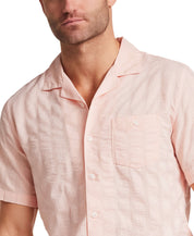 Cotton Dobby Seersucker Shirt in Chintz Rose designed for warm weather with camp collar and chest pocket.