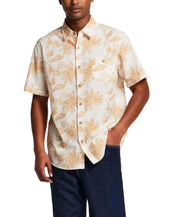 100% Cotton Linen-Texture Shirt in Sunrise featuring a floral pattern and short sleeves, perfect for casual wear.