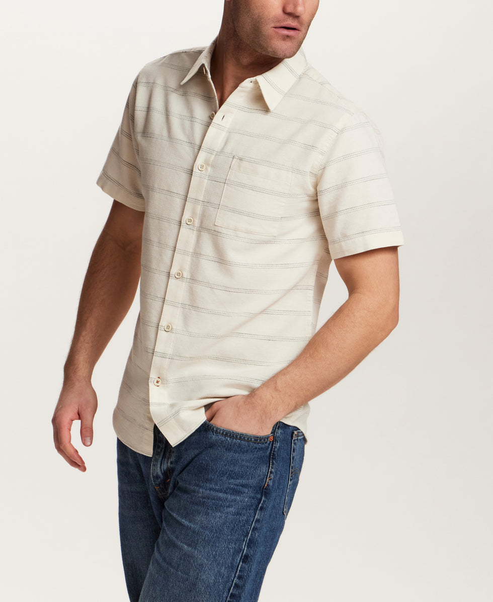 Textured Horizontal Stripe Button-Down Shirt in Turtle Dove, SMALL / Turtle dove