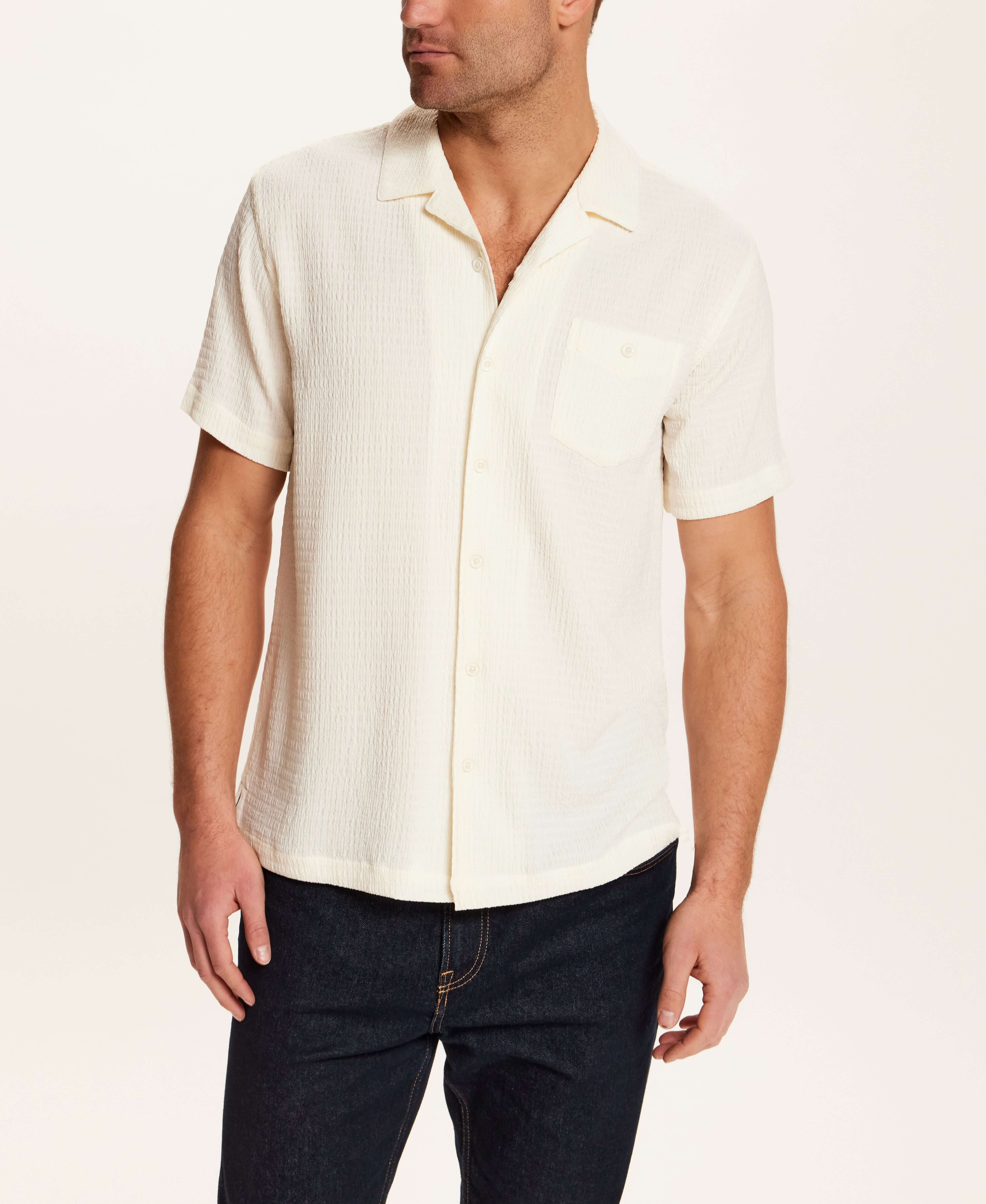 Vintage & Black Men's Crinkle Texture Camp Collar Shirt - Cream
