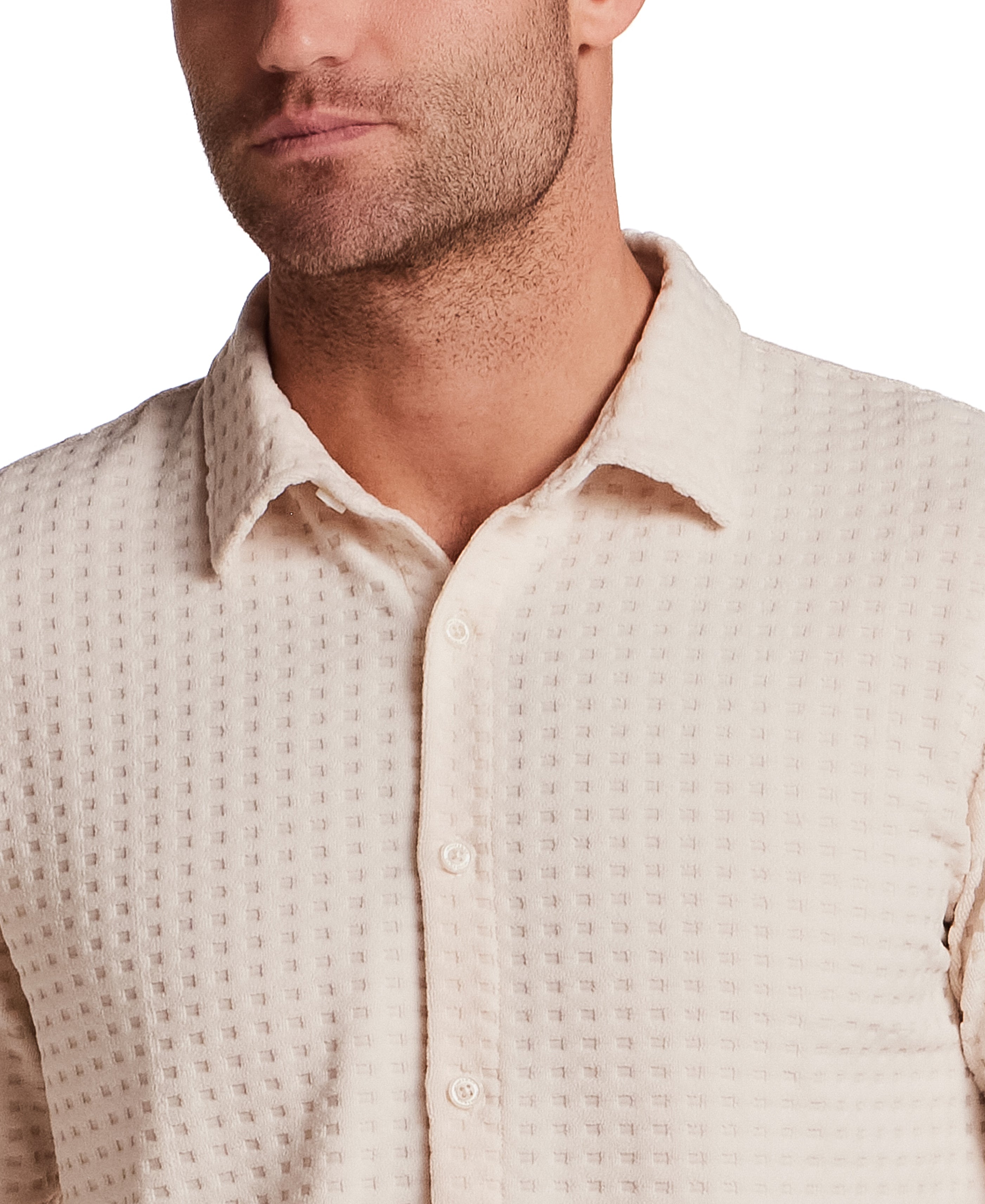 Textured Grid Knit Shirt in Cream