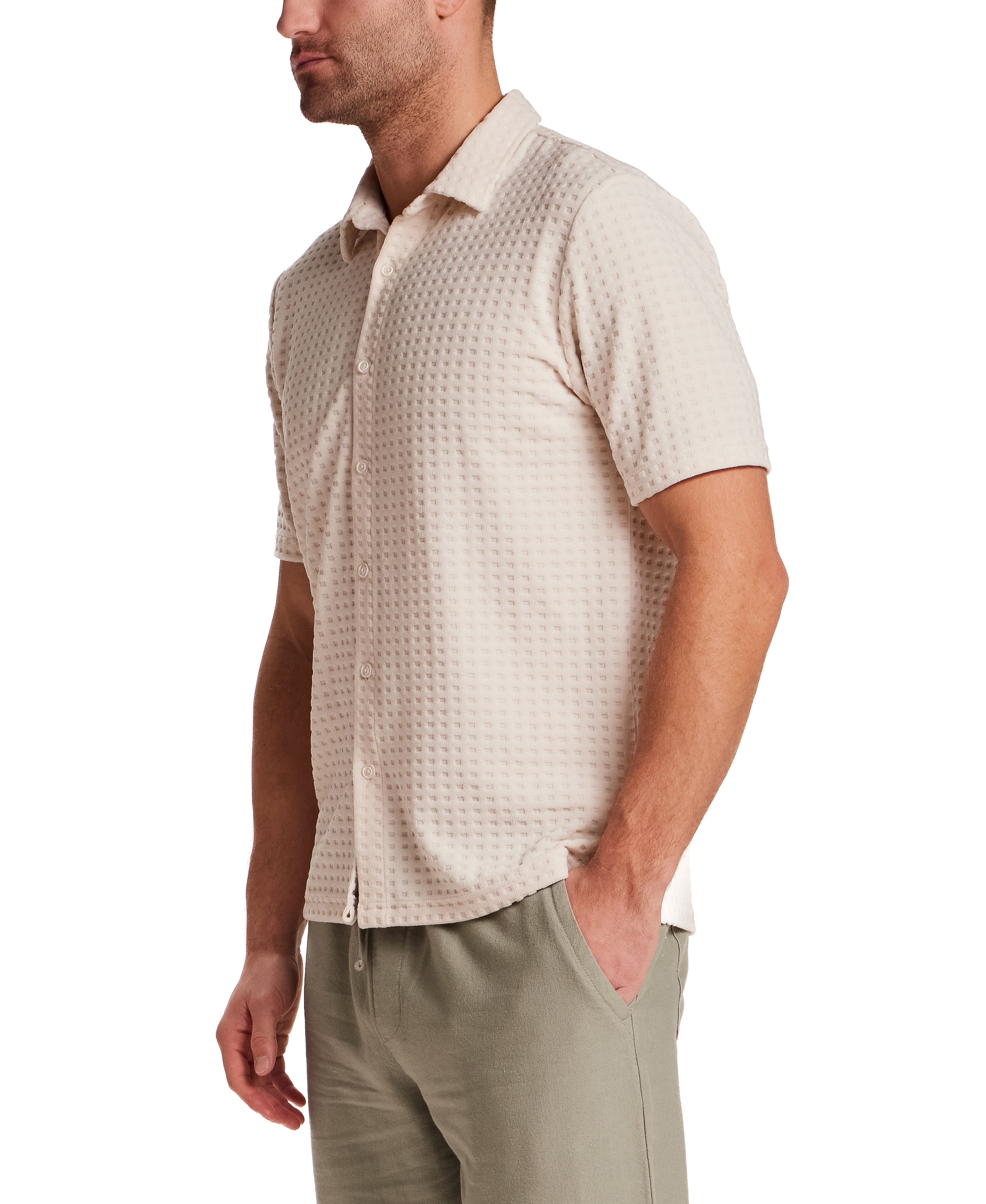 Textured Grid Knit Shirt in Cream