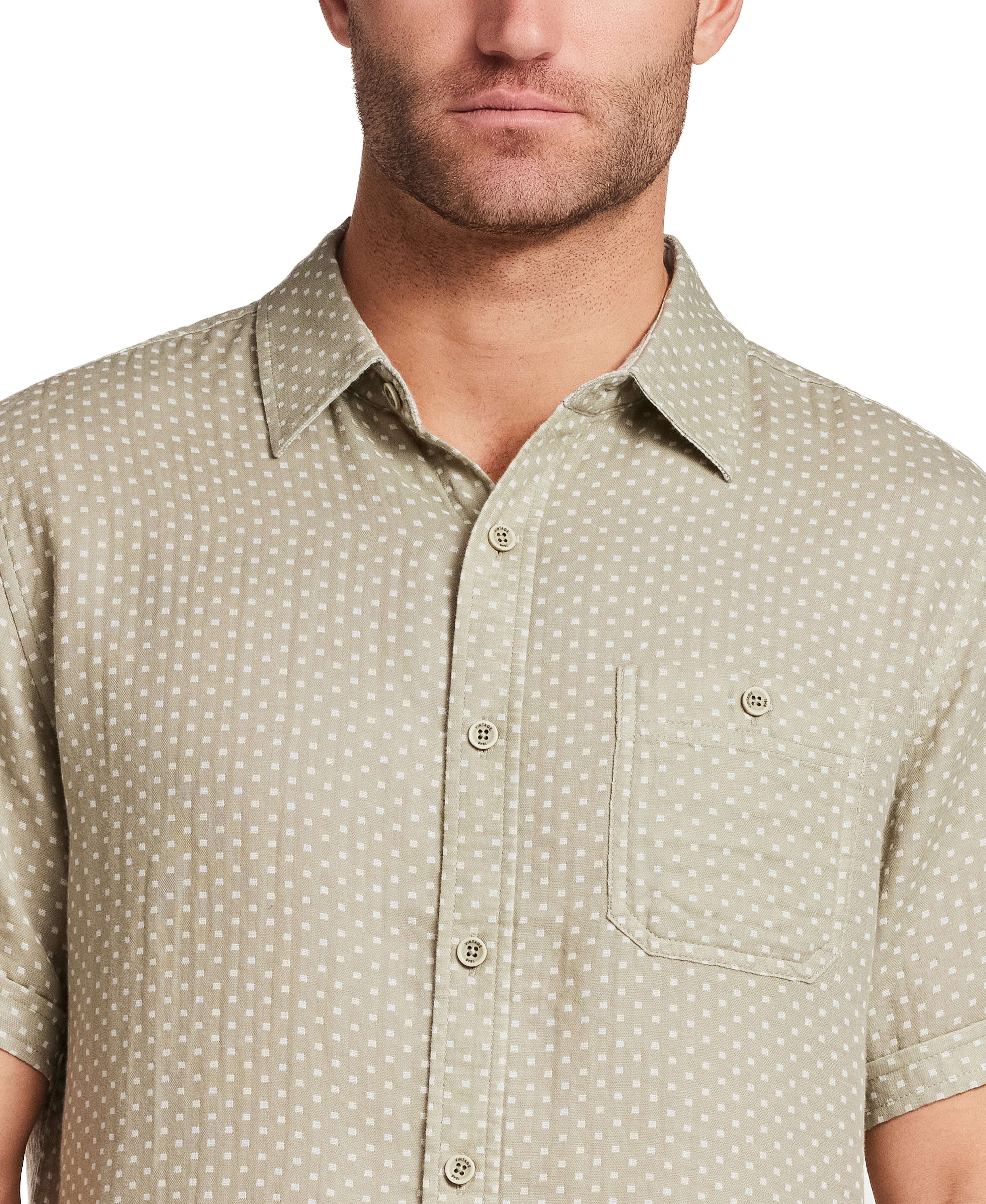 Double Layer Dobby Short Sleeve Shirt in Sea Grass