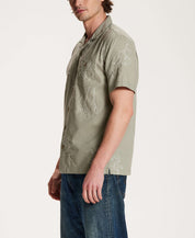 Embroidered Linen Blend Camp Shirt in Sea Grass