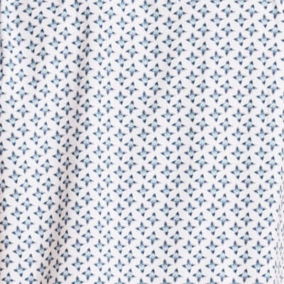 Floral Seersucker Shirt in White featuring navy floral medallion print on a clean white base.