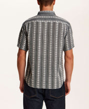 Back view of Embroidered Floral Stripe Shirt in Grey featuring charcoal floral stripes.