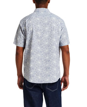 100% Cotton Linen-Texture Shirt in Infinity Blue showing back view with subtle floral pattern on lightweight fabric.