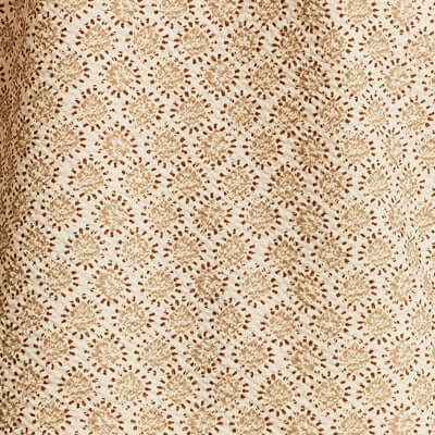 The Medallion Print Seersucker Shirt in Khaki showcasing its intricate medallion print and subtle seersucker texture.