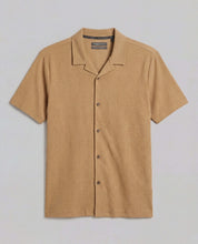 Seersucker Coatfront Knit in Khaki, featuring a structured collar, button-front closure, and subtle grid texture.