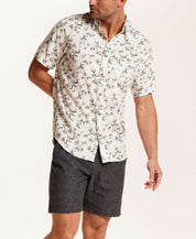 Linen Blend Floral Print Shirt in Cloud Pink