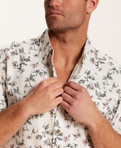 Linen Blend Floral Print Shirt in Cloud Pink