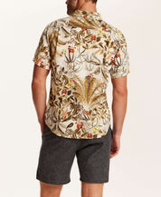 Linen Blend Print Shirt in Wheat