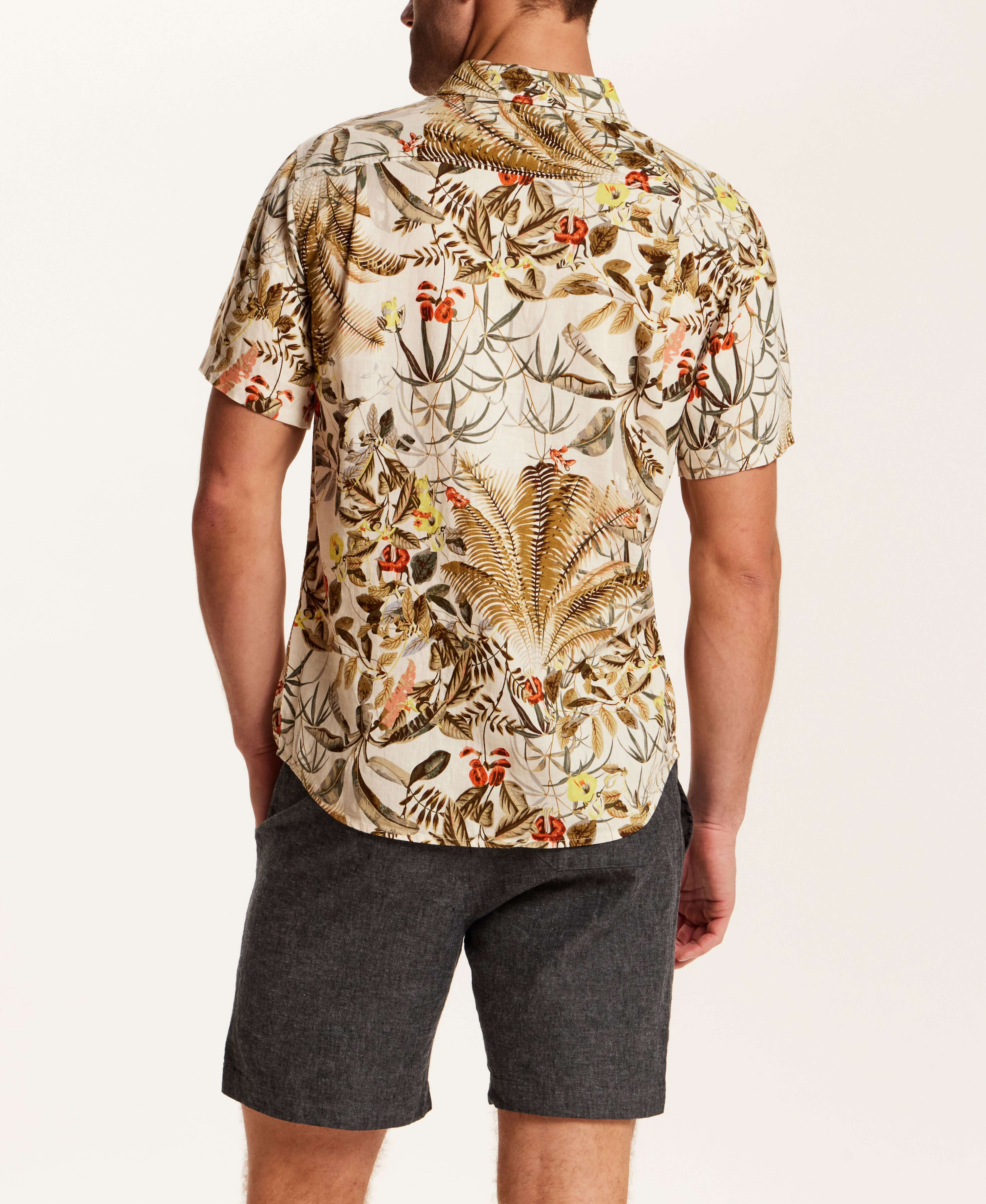 Linen Blend Print Shirt in Wheat