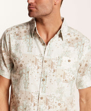 Linen Blend Print Shirt in Tender Green