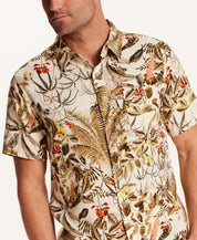 Linen Blend Print Shirt in Wheat