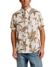 The Linen Cotton Print Shirt in Peanut, featuring a breezy floral design and relaxed fit for comfort.