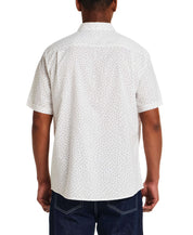 The Linen Cotton Print Shirt in Snow White back view showcasing its relaxed fit and abstract floral print.